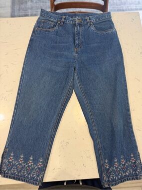 Vintage 90's Bill Blass Women's Embroidered Leg Wide Capri Jeans Sz 12- RARE -